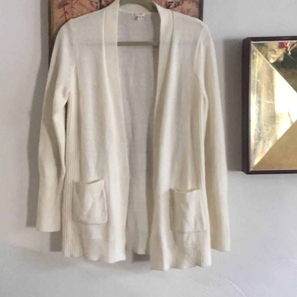 J. CREW ALPACA SWEATER JACKET WRAP IVORY STRETCH LONG OPEN SWEATER JACKET S